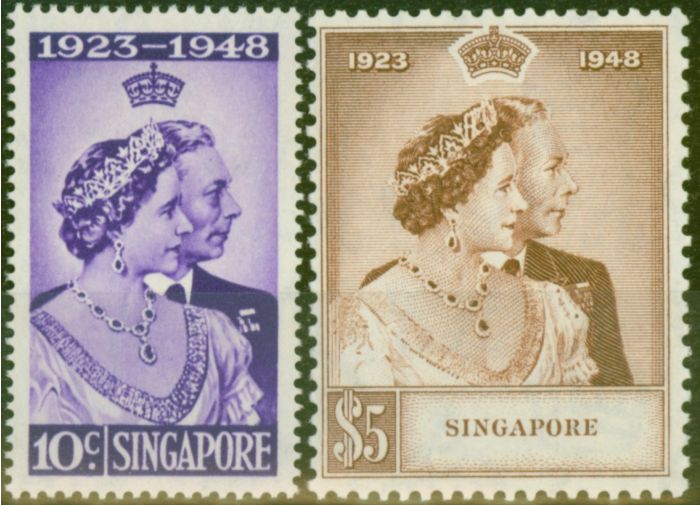 Singapore 1948 RSW set of 2 SG31-32 Fine Lightly Mtd Mint King George VI (1936-1952) Old Royal Silver Wedding Stamp Sets