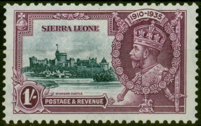 Rare Postage Stamp from Sierra Leone 1935 Jubilee 1s Slate & Purple SG184b Short Extra Flagstaff Scarce