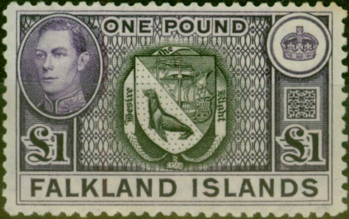 Valuable Postage Stamp Falkland Islands 1938 £1 Black & Violet SG163 Fine LMM