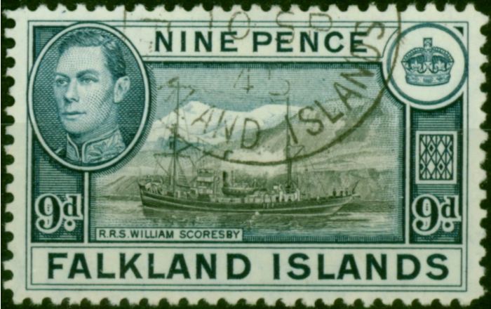 Falkland Islands 1938 9d Black & Grey-Blue SG157 V.F.U  King George VI (1936-1952) Valuable Stamps