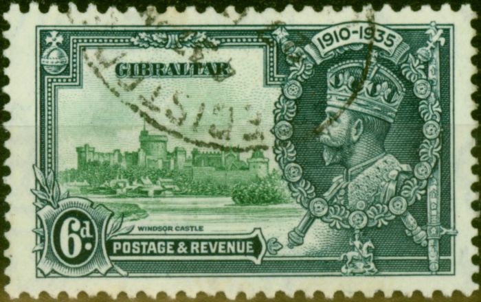 Rare Postage Stamp Gibraltar 1935 6d Green & Indigo SG116 Fine Used