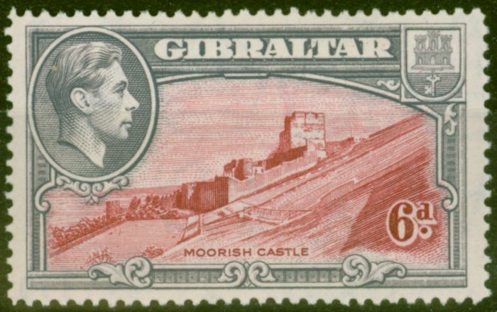 Collectible Postage Stamp from Gibraltar 1938 6d Carmine & Grey-Violet SG126a P.14 Fine Lightly Mtd Mint