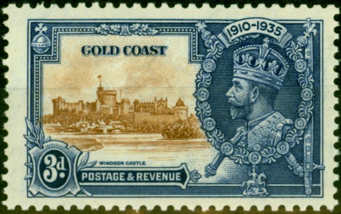 Old Postage Stamp from Gold Coast 1935 3d Brown & Deep Blue SG114a Extra Flagstaff V.F Very Lightly Mtd Mint