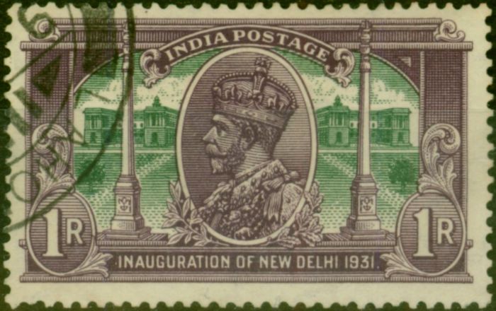 Rare Postage Stamp from India 1931 1R Violet & Green SG231 V.F.U
