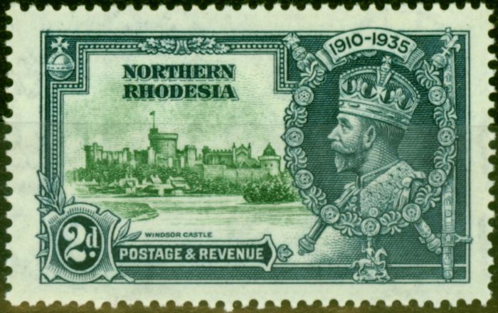 Rare Postage Stamp from Northern Rhodesia 1935 2d Green & Indigo SG19F Diag Line by Turret Fine Mtd Mint