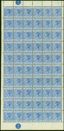 Rare Postage Stamp Antigua 1887 2 1/2d Ultramarine SG27 & 27a Complete Pl 2 Pane of 60 V.F MNH & LMM Rare
