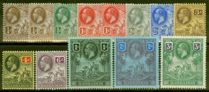 Valuable Postage Stamp from Barbados 1912-16 Set of 13 SG170-180 V.F. Lightly Mtd Mint
