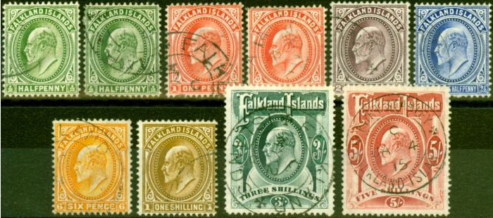 Rare Postage Stamp from Falkland Islands 1904-11 Extended Set of 10 SG43-50 Superb Used