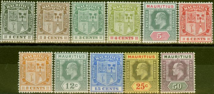 Old Postage Stamp from Mauritius 1910 set of 11to 50c SG181-191 V.F Very Lightly Mtd MInt Lovely Quality