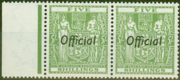 Valuable Postage Stamp from New Zealand 1943 5s Green SG0133 V.F MNH Pair