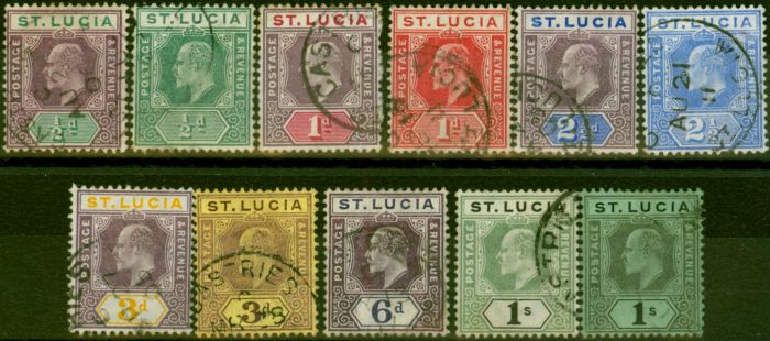 Old Postage Stamp St Lucia 1904-09 Set of 11 to 1s SG64-75 Ex SG73 Good Used CV £128