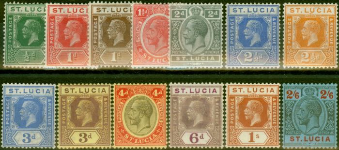 Valuable Postage Stamp St Lucia 1921-26 Short Set of 13 to 2s6d SG91-104 V.F LMM