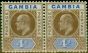 Rare Postage Stamp Gambia 1906 4d Brown & Ultramarine SG62 Fine MNH Pair