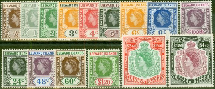 Rare Postage Stamp Leeward Islands 1954 Set of 15 SG126-140 V.F & Fresh MM