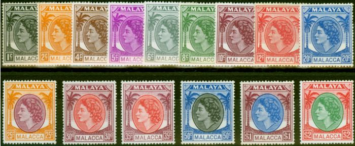 Old Postage Stamp Malacca 1954-55 Set of 15 to $2 SG23-37 Fine LMM