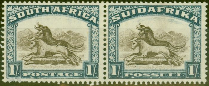 Old Postage Stamp from South Africa 1932 1s Brown & Dp Blue SG48a Dart in Gnu`s Back Good Mtd Mint