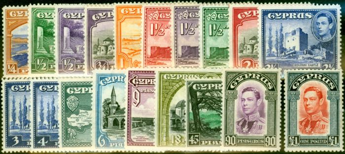 Old Postage Stamp from Cyprus 1938-51 Extended Set of 19 SG151-163 Fine & Fresh Very Lightly Mtd Mint