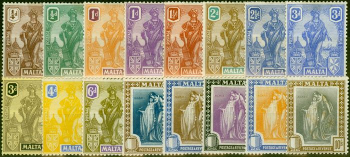 Collectible Postage Stamp Malta 1922-26 Set of 16 to 10s SG123-138 Good MM (2)