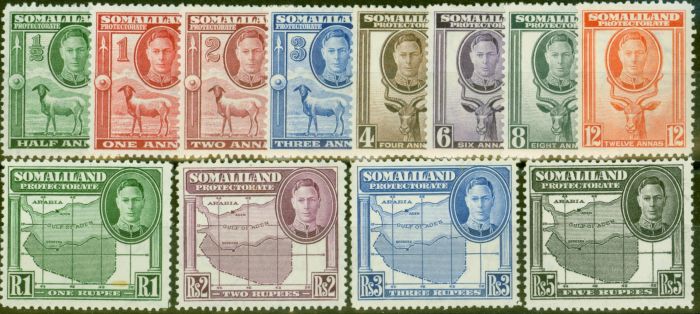 Collectible Postage Stamp from Somaliland 1942 set of 12 SG105-116 Fine Mtd Mint