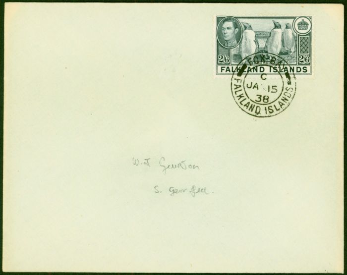 Falkland Is 1938 Local Cover Bearing 2s6d SG160 'Fox Bay C JA 15 38' CDS Fine & Attractive . King George VI (1936-1952) Used Stamps