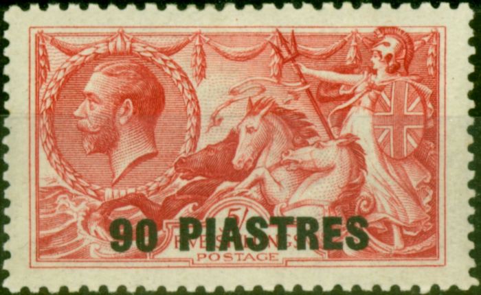 Old Postage Stamp from British Levant 1921 90pi on 5s Rose-Carmine SG49 Fine Mtd Mint