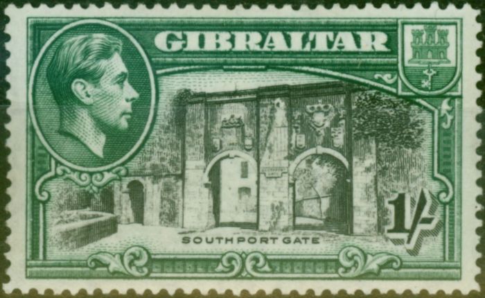 Old Postage Stamp Gibraltar 1938 1s Black & Green SG127 P.14 Fine MM