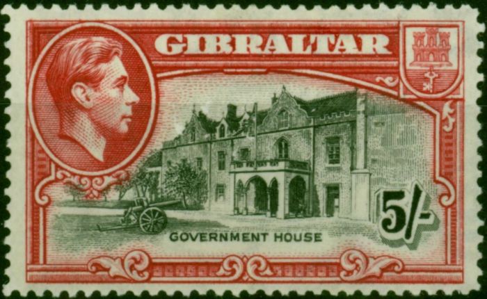 Gibraltar 1938 5s Black & Carmine SG129 P.14 Fine MM King George VI (1936-1952) Collectible Stamps