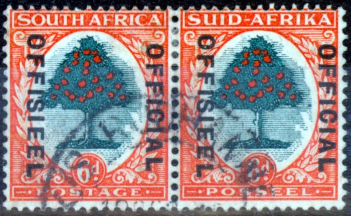 Old Postage Stamp from South Africa 1937 6d Green & Vermilion SG024 (I) Fine Used (2)