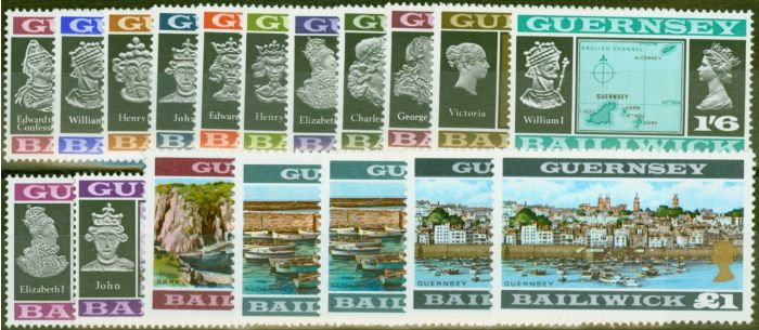 Old Postage Stamp from Guernsey 1969-70 of 18 SG13-18a V.F MNH Both 10s & £1