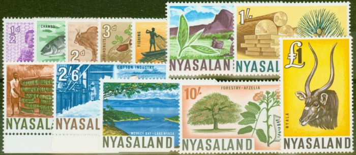 Rare Postage Stamp from Nyasaland 1964 set of 12 SG199-210 V.F Very Lightly Mtd Mint