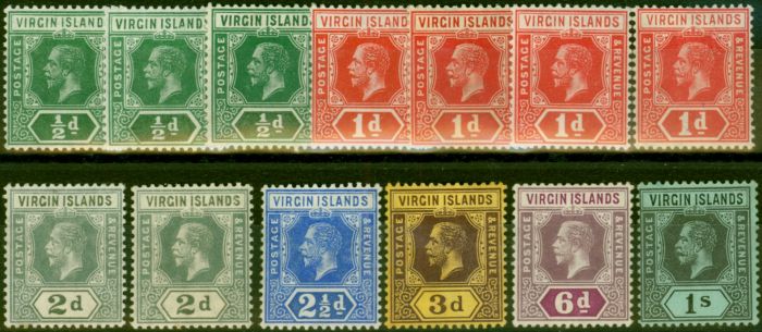 Old Postage Stamp Virgin Islands 1913-19 Set of 13 to 1s SG69-75 Fine LMM