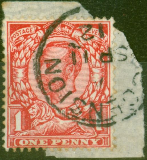 Rare Postage Stamp from GB Used in Ascension 1912 1d Scarlet SG238b Fine Used on Small Piece