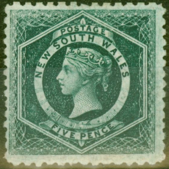 Old Postage Stamp from N.S.W 1885 5d Blue-Green SG233c P.10 x 11 Fine & Fresh Mtd Mint