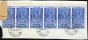 Collectible Postage Stamp from India KGVI 10R Blue Share Transfer Strip of 6 on Piece