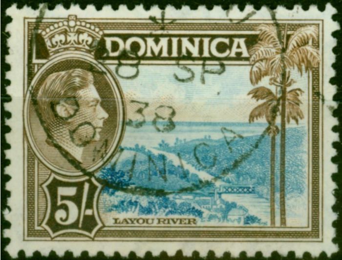 Dominica 1938 5s Light Blue & Sepia SG108 V.F.U  King George VI (1936-1952) Valuable Stamps