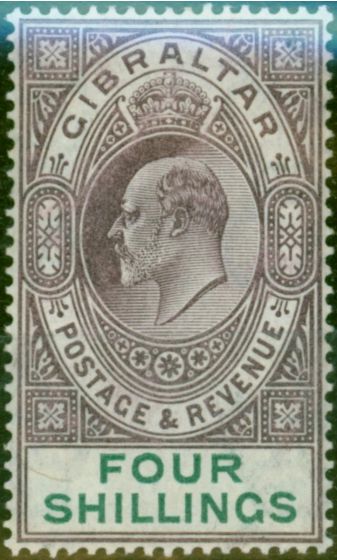 Old Postage Stamp Gibraltar 1903 4s Dull Purple & Green SG53 Fine & Fresh MM