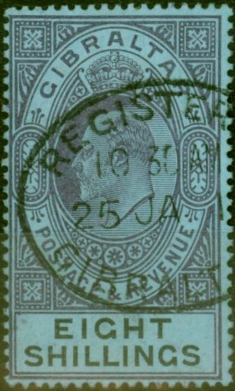 Old Postage Stamp from Gibraltar 1903 8s Dull Purple & Black-Blue SG54 V.F.U