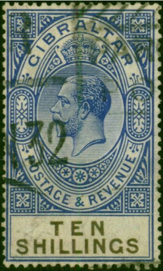 Gibraltar 1925 10s Deep Ultramarine & Black SG106 Good Used . King George V (1910-1936) Used Stamps