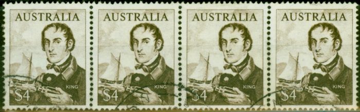 Valuable Postage Stamp from Australia 1966 $4 Sepia SG403 V.F.U Strip of 4