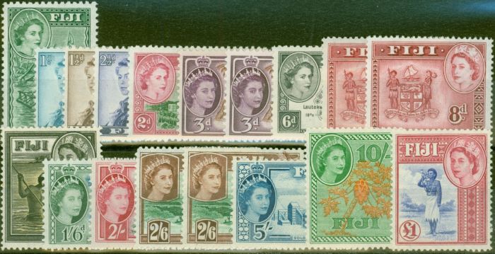 Collectible Postage Stamp from Fiji 1954-59 Extended set of 18 SG280-295 All Shades V.F Very Lightly Mtd Mint