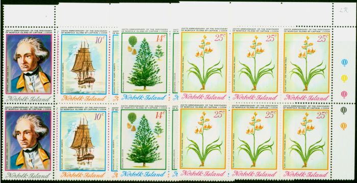 Rare Postage Stamp from Norfolk Is 1974 Captain Cook Set of 4 SG152-155 V.F MNH Corner Block of 6