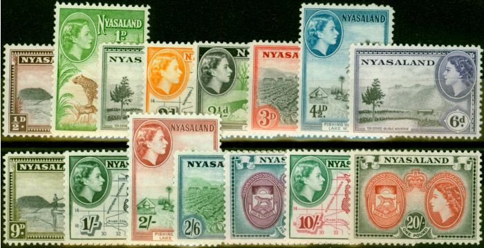 Collectible Postage Stamp from Nyasaland 1953 Set of 15 SG173-187 Fine Lightly Mtd Mint