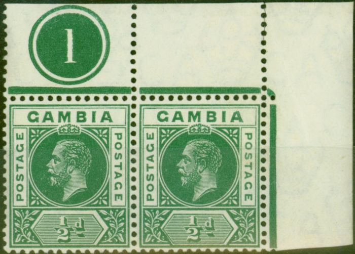 Valuable Postage Stamp from Gambia 1912 1/2d Dp Green SG86var Malformed 2nd A in Gambia in a Fine MNH Pl 1 Pair