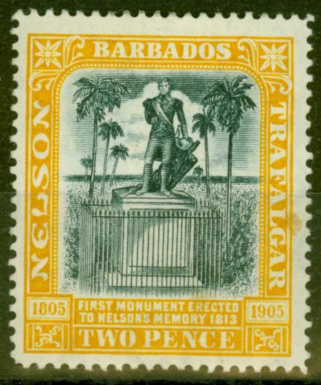 Old Postage Stamp from Barbados 1907 2d Black & Yellow SG161 Fine Mtd Mint