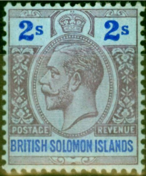 Rare Postage Stamp from British Solomon Is 1914 2s Purple & Blue-Blue SG34 Fine Lightly Mtd Mint