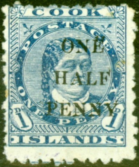 Rare Postage Stamp from Cook Islands 1899 1/2d on 1d Blue SG21 Good Mtd Mint