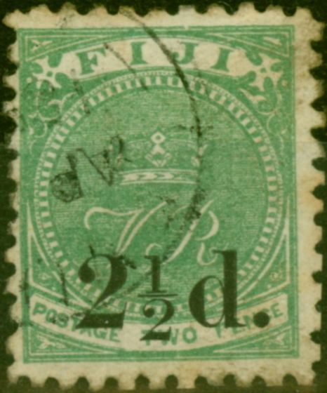 Collectible Postage Stamp Fiji 1891 2 1/2d on 2d Green SG71 Good Used