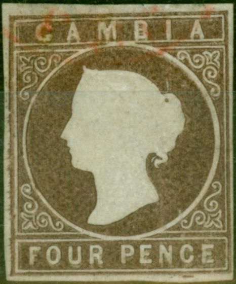 Old Postage Stamp from Gambia 1871 4d Pale Brown SG2 Fine Used