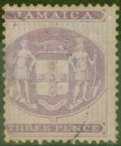 Old Postage Stamp from Jamaica 1857 3d Purple on Lilac SGF5b Good Used