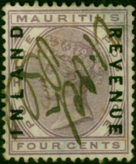 Mauritius 1889 4c Lilac Inland Revenue SGR2 Good Used . Queen Victoria (1840-1901) Used Stamps